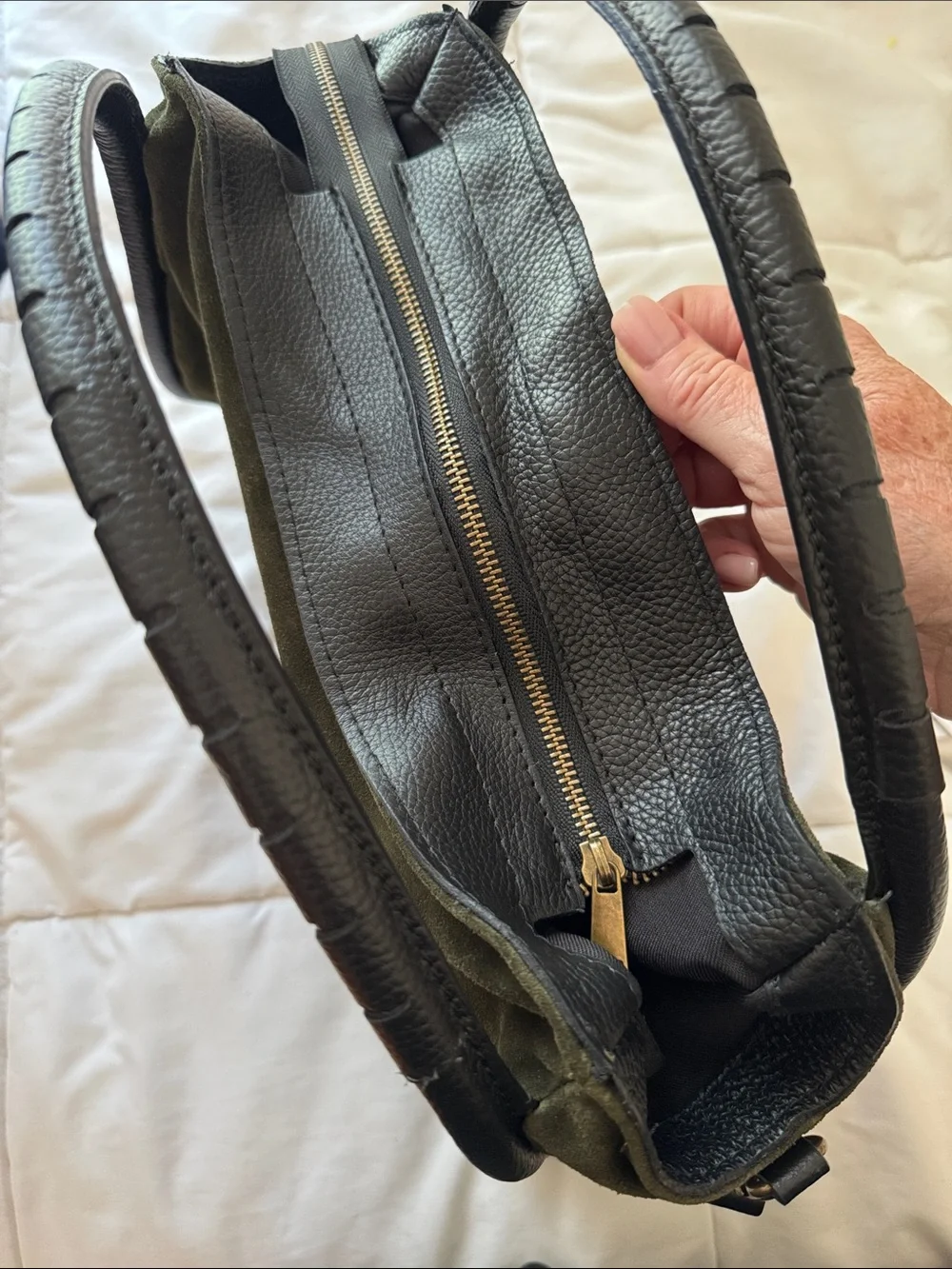 Cheval Firenze Italian Olive Green Suede Leather Hobo Shoulder Bag Made in Italy